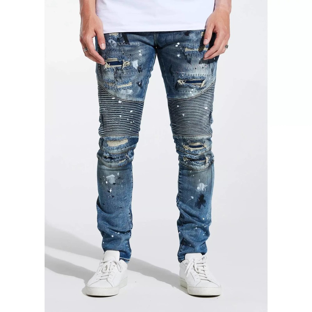 Embellish NYC Men's Moto Biker Rip & Repair Distressed Skinny Fit Denim Jeans